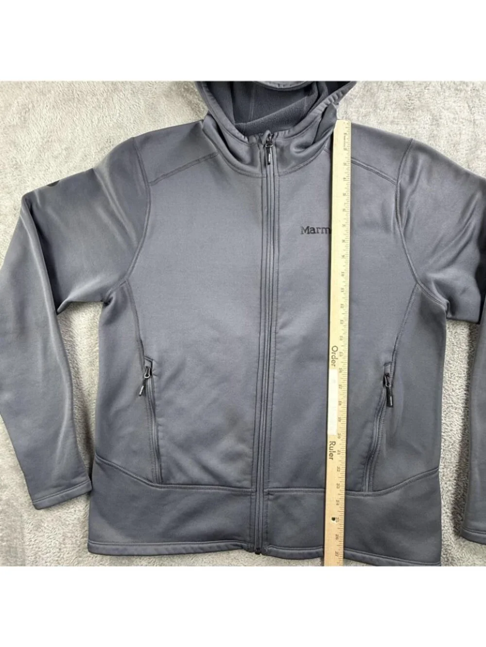 Marmot Polartec Jacket Mens Large Gray Hooded Softshell Fleece Full Zip Hiking